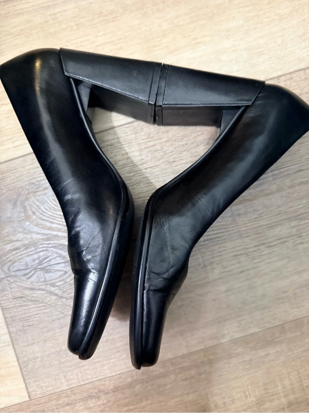 Nine West Black Leather Block Heel Pumps with Square Toe Y2K